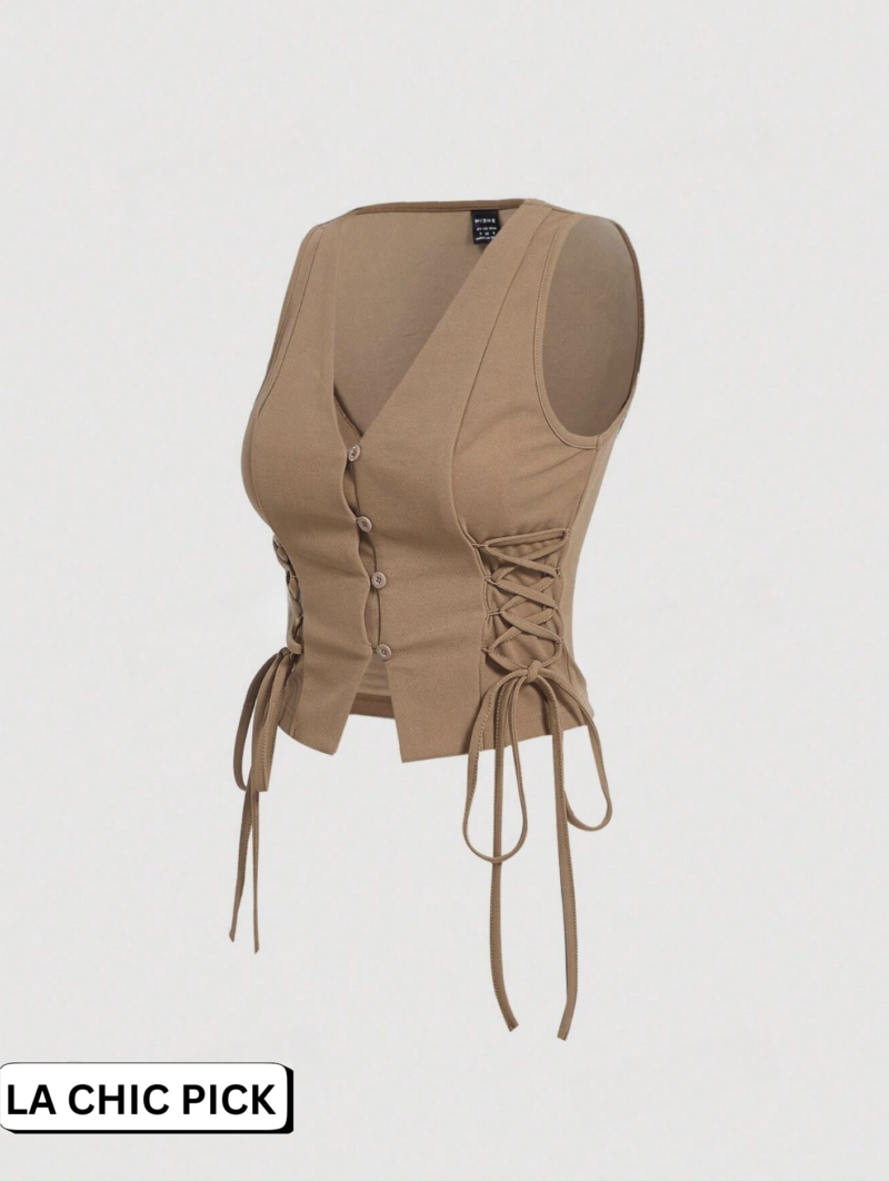 Rimmy Khaki Side Drawstring Corset Top - Image 2