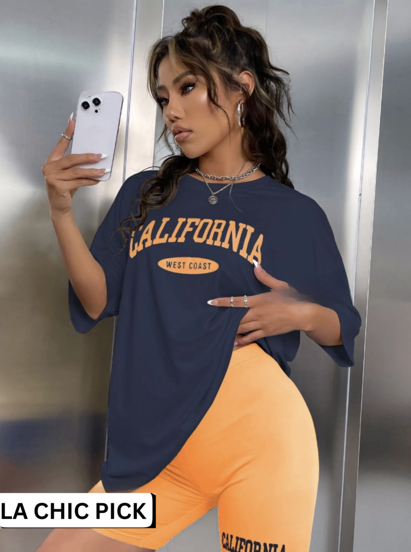 Jessy Multicolor California Print Oversized Tee & Cycling Shorts Set - Image 5