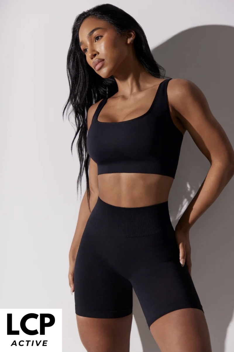 TIE BACK SQUARE NECK BACKLESS SPORTS BRA IN BLACK - Image 4