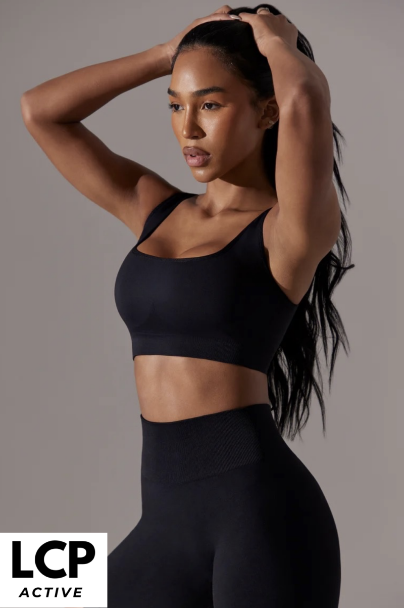 TIE BACK SQUARE NECK BACKLESS SPORTS BRA IN BLACK - Image 7