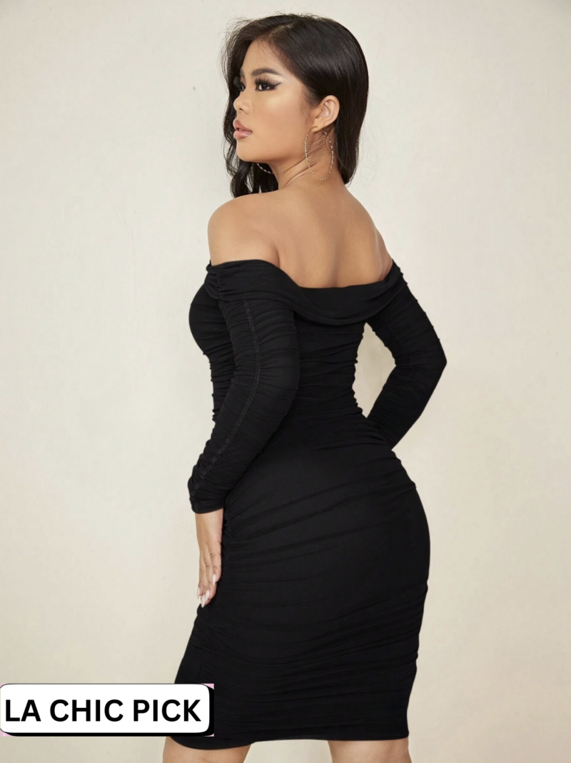 Riley Black Off Shoulder Bodycon Dress - Image 2