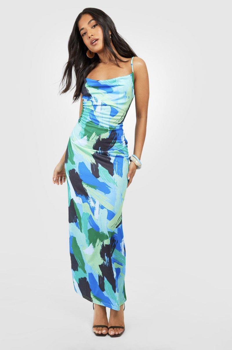 Samantha Abstract Print Cowl Neck Midi Cami Dress - Image 3