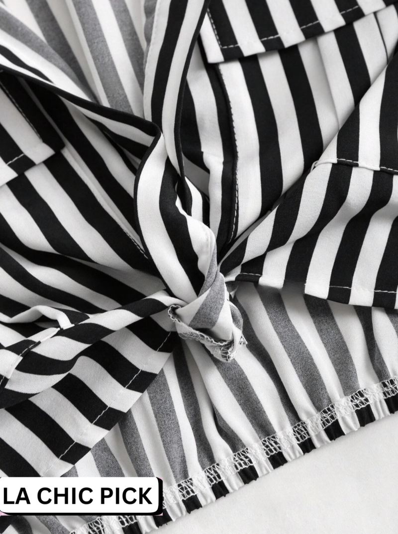 Celine Stripes Collared Crop Shirt Top - Image 3