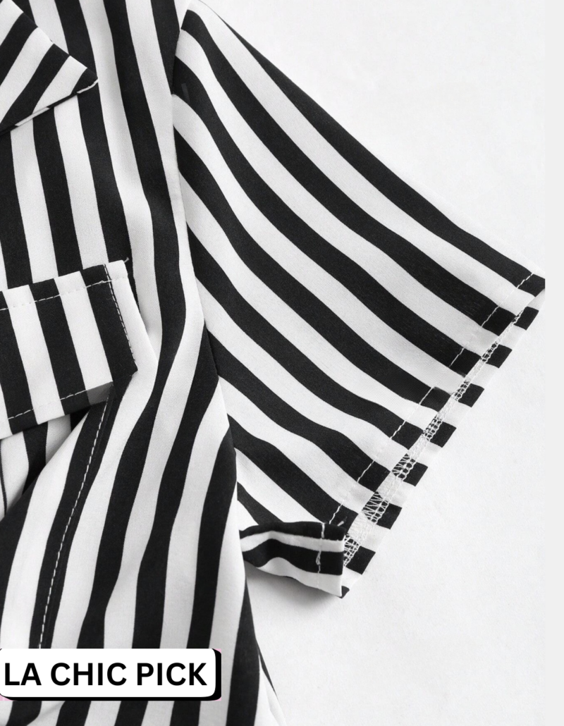 Celine Stripes Collared Crop Shirt Top - Image 5
