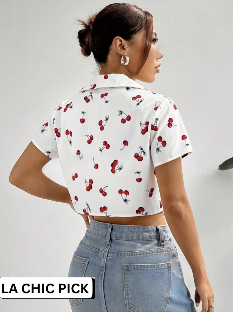 Ollie Cherry Print Crop Shirt Top - Image 2