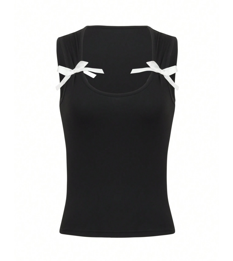 Alice Contrast Bow Crop Tank Top - Image 2