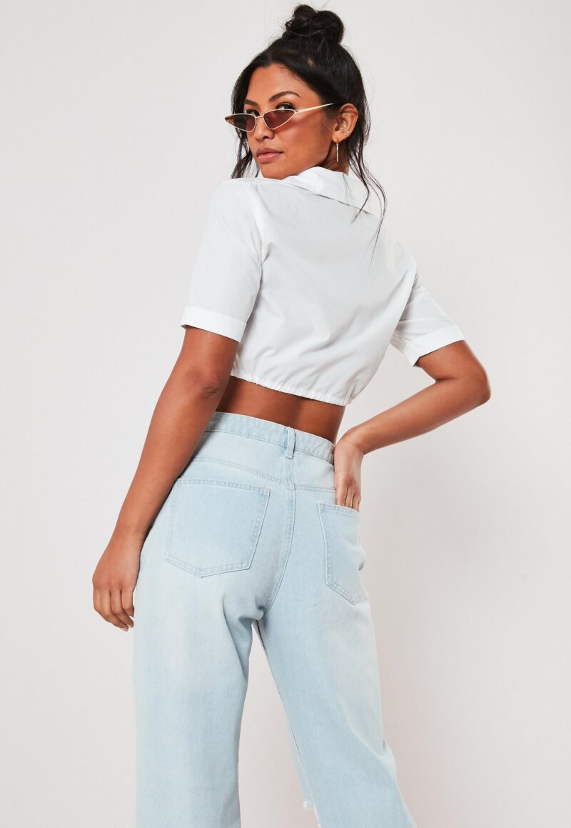 Teena White Cotton Crop Shirt - Image 2