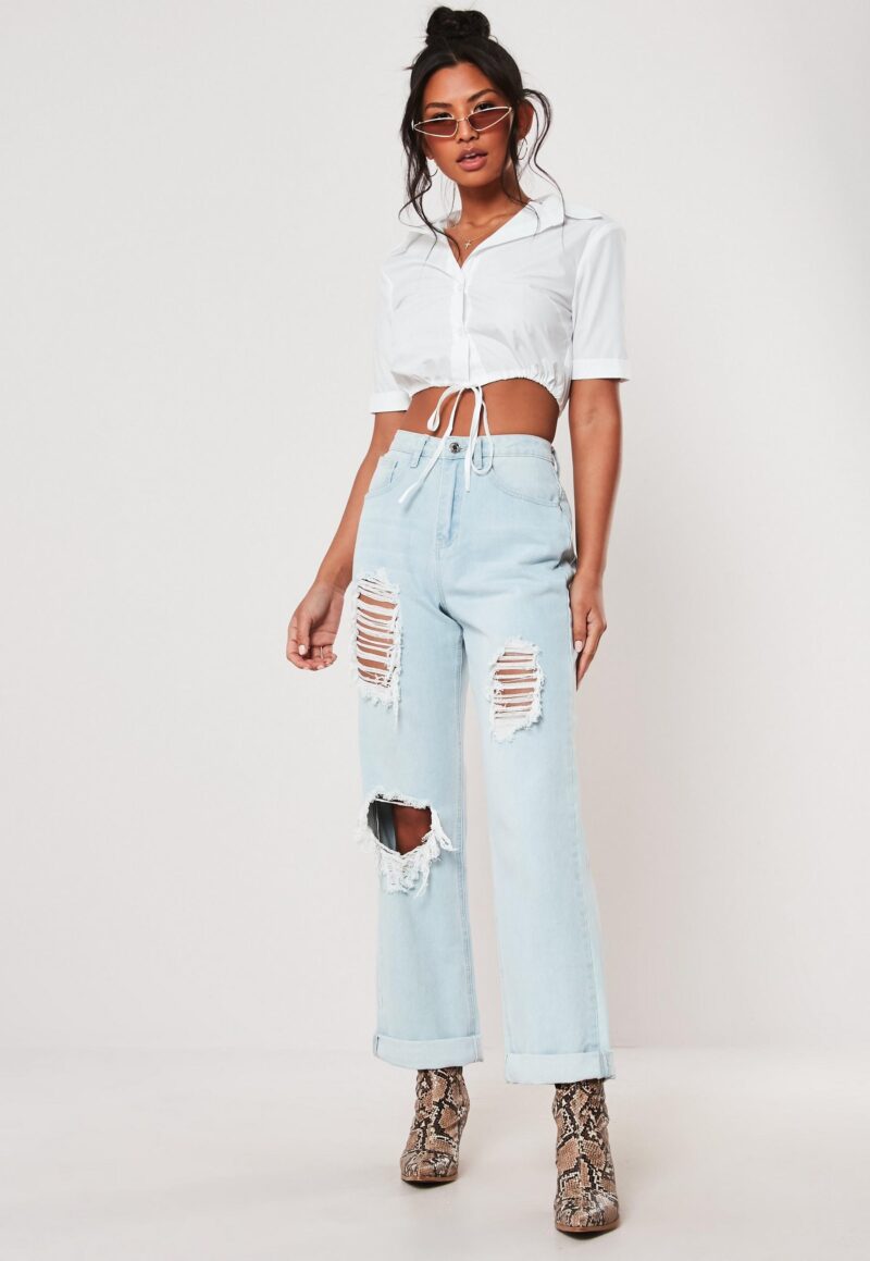 Teena White Cotton Crop Shirt - Image 3