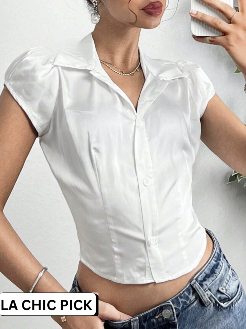 Nishi White Satin Collared Shirt Top - Image 4