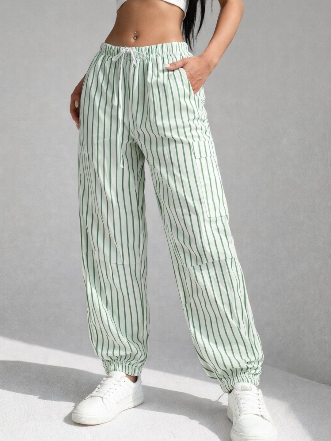 Green Striped Cargo Pant