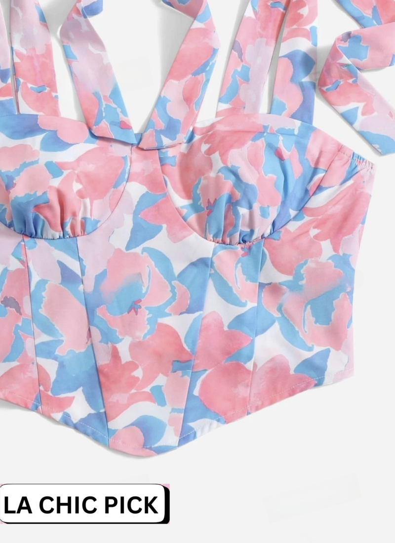 Maple Floral Print Knotted Shoulder Ruffle Hem Spring Floral Top - Image 5