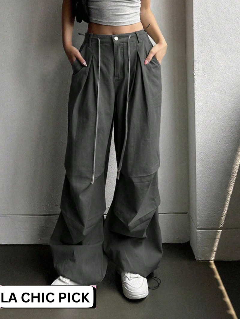 Lynn Grey Drawstring Hem Wide Leg Jeans - Image 3