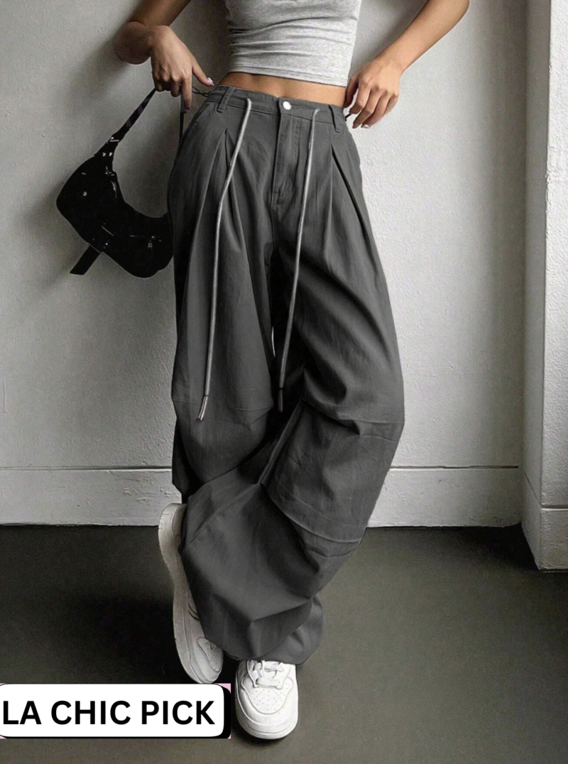 Lynn Grey Drawstring Hem Wide Leg Jeans - Image 4
