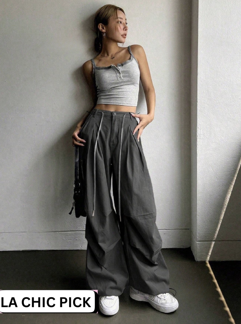 Lynn Grey Drawstring Hem Wide Leg Jeans - Image 5