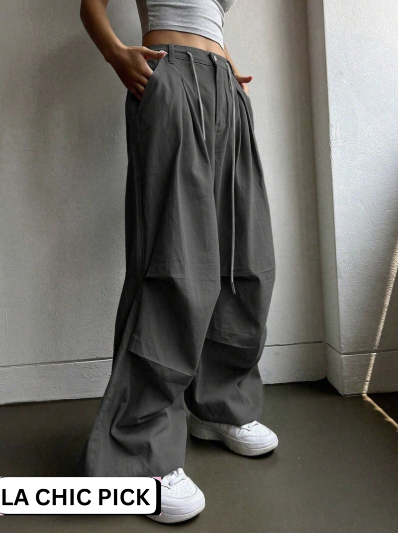 Lynn Grey Drawstring Hem Wide Leg Jeans - Image 2