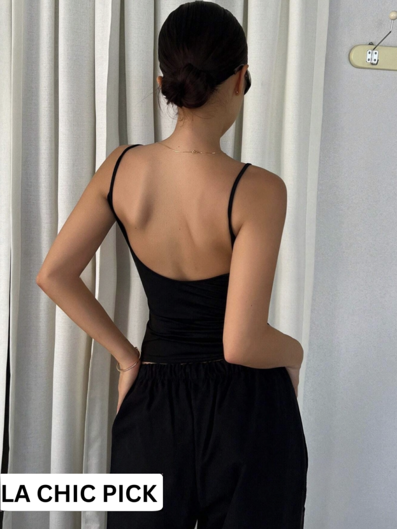 Vancy Black Cami Backless Crop Top - Image 3