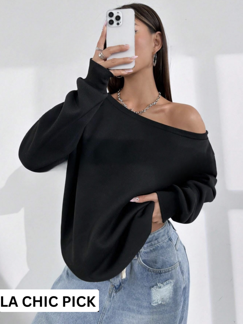 Milly Black Off Shoulder Oversized Sweatshirt