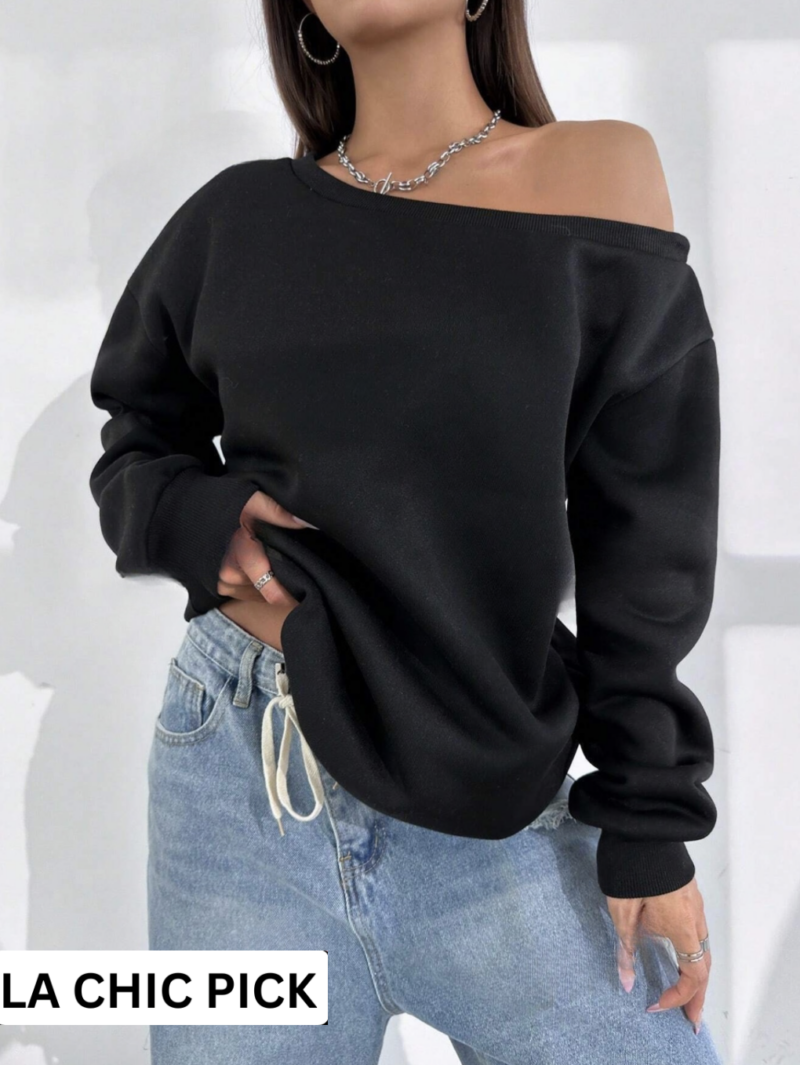 Milly Black Off Shoulder Oversized Sweatshirt - Image 4