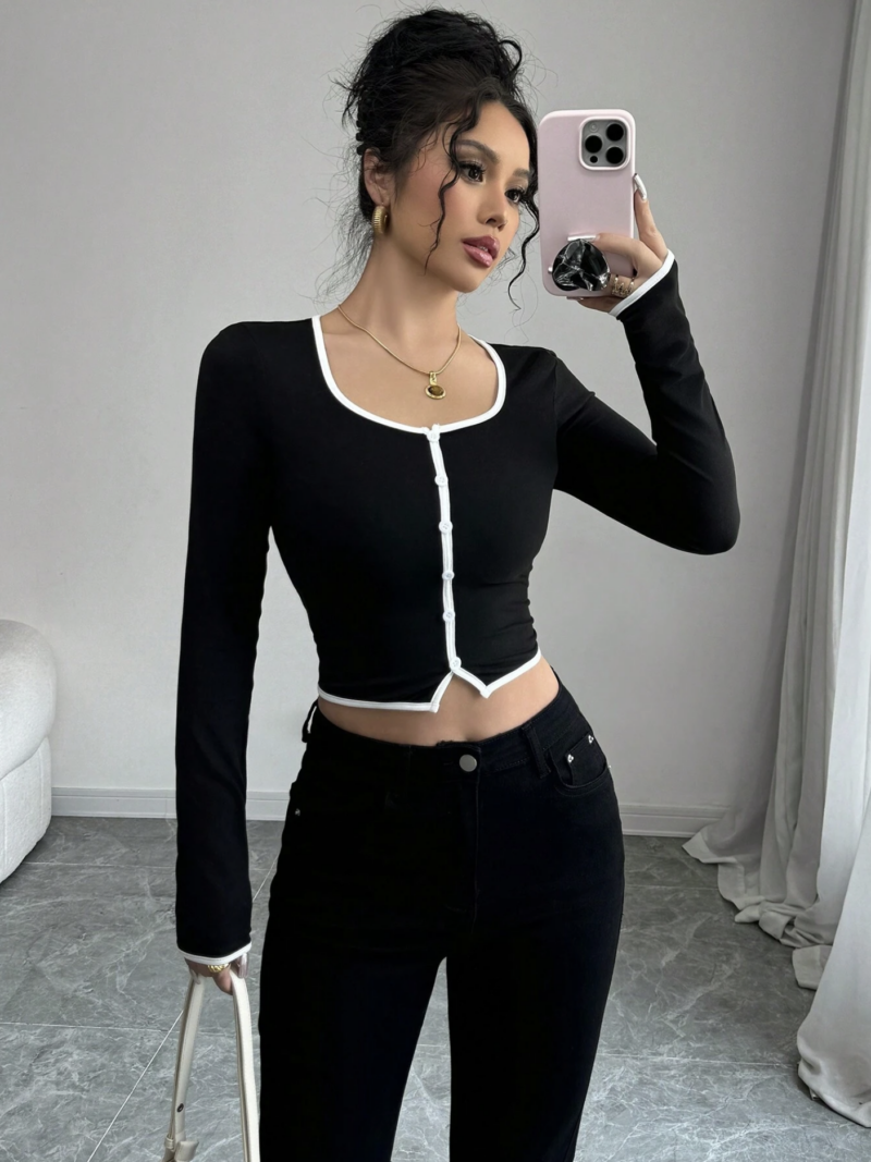 Tilana Contrast Binding Full Sleeves Crop Top - Image 4