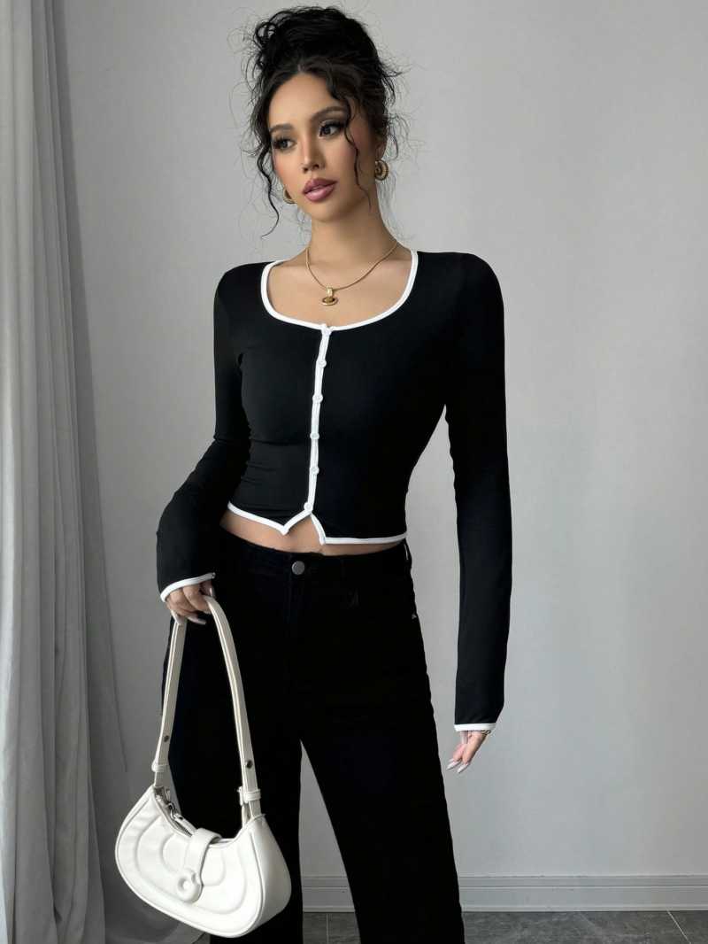 Tilana Contrast Binding Full Sleeves Crop Top - Image 5