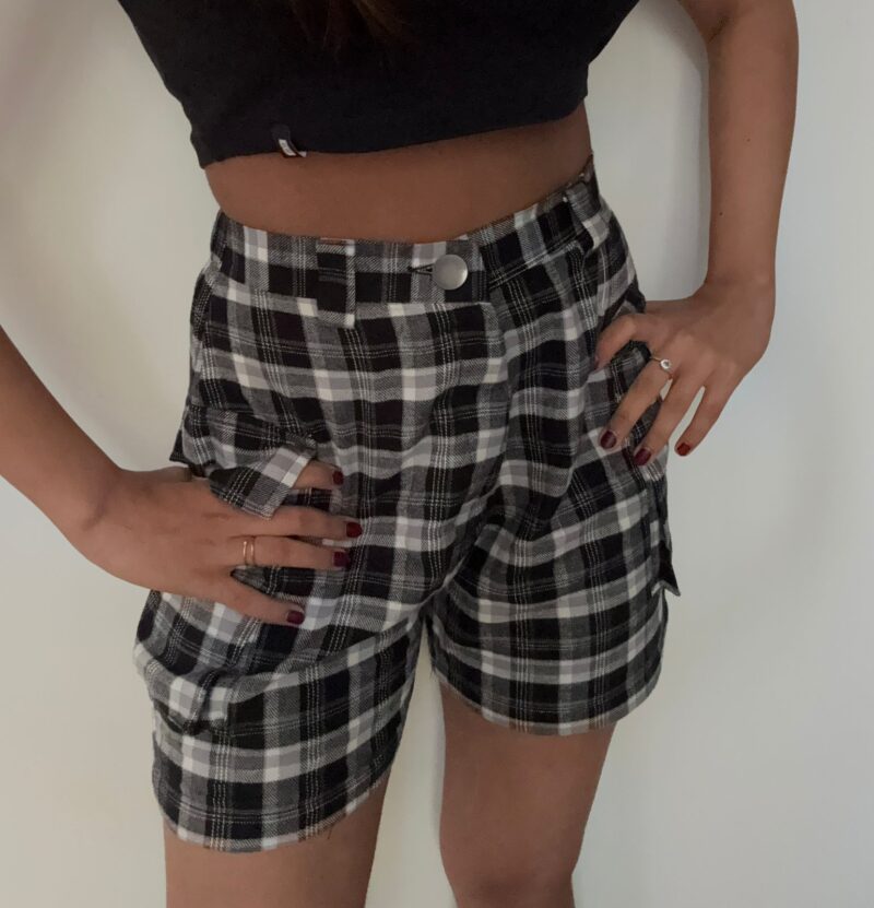 Damla Black Check Cargo Pocket Shorts - Image 3