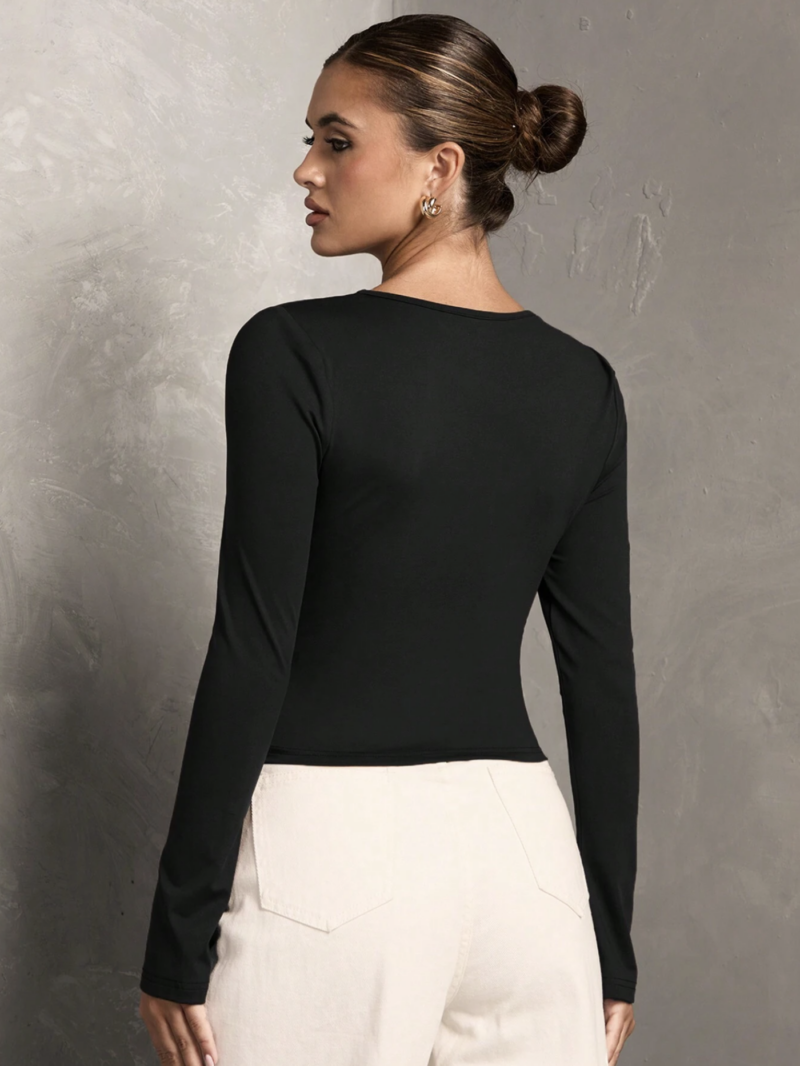 Mae V Neck Front Twist Full Sleeves Crop Top - Image 2