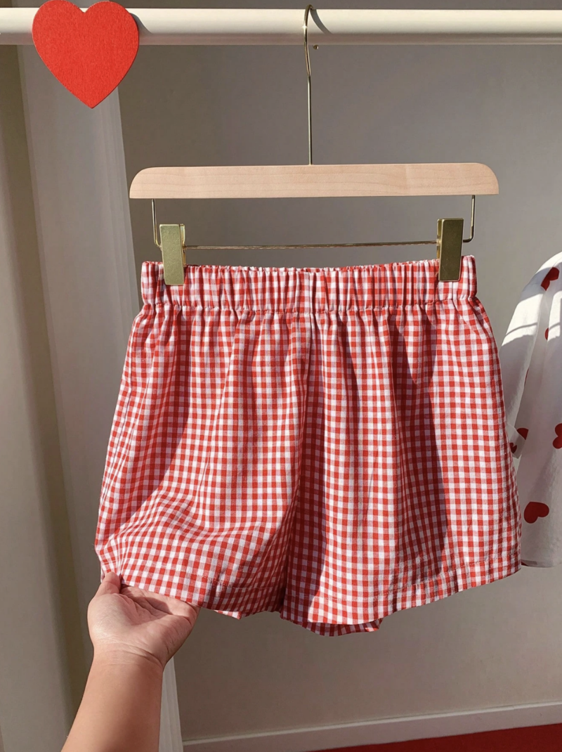 Carine Red White Check Cotton Shorts - Image 6