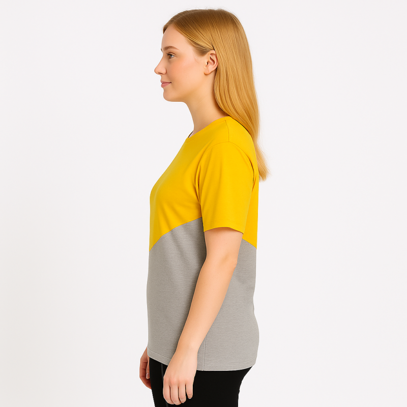 Sammy Mustard Grey Panel Relaxed Fit Tshirt - Image 2