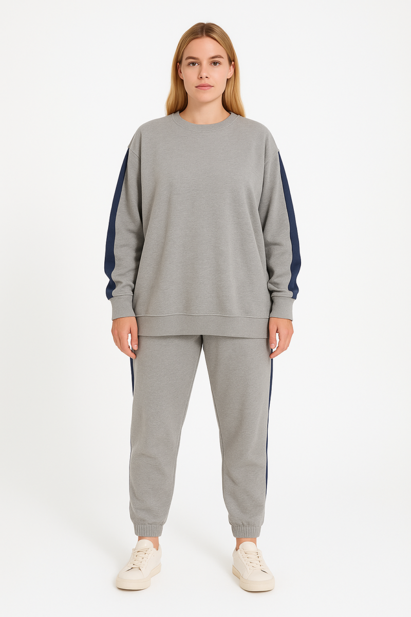Melani Grey Blue Panel Sweatshirt & Jogger Relaxed Fit Coord Set