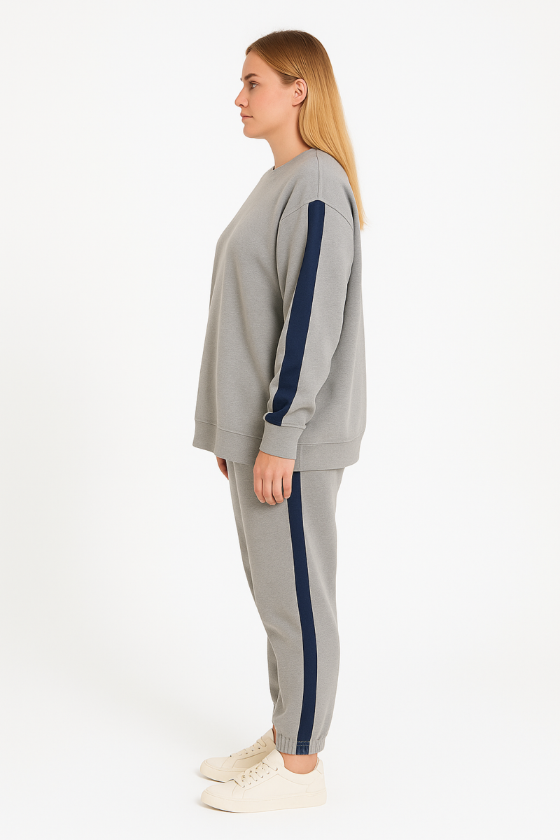 Melani Grey Blue Panel Sweatshirt & Jogger Relaxed Fit Coord Set - Image 2