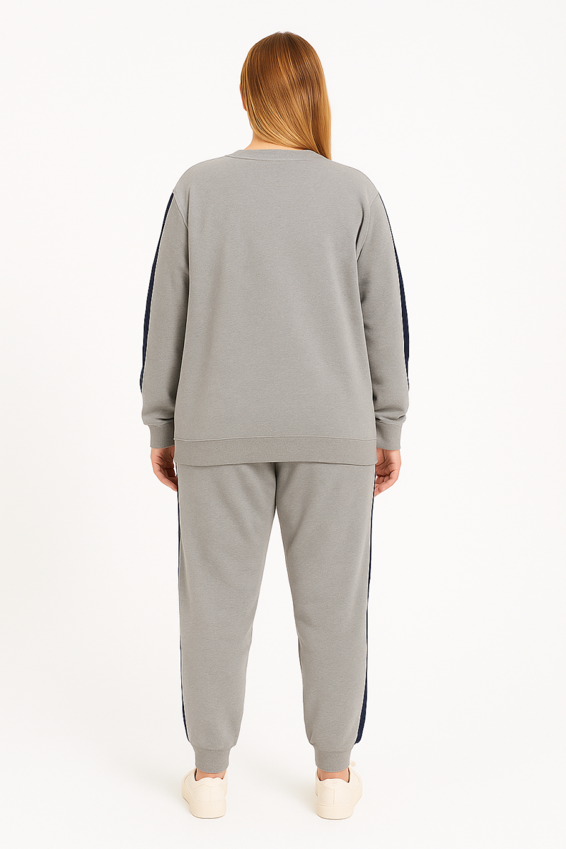 Melani Grey Blue Panel Sweatshirt & Jogger Relaxed Fit Coord Set - Image 3