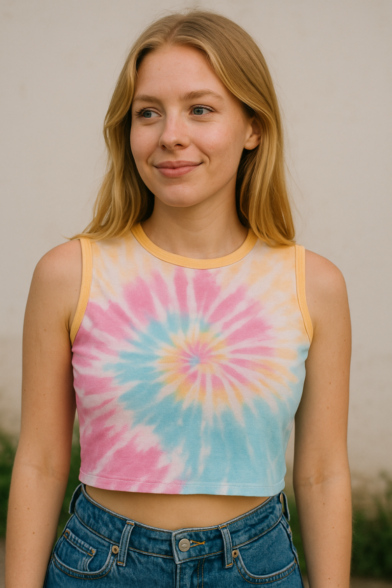 Perla Round Neck Tie Dye Crop Top