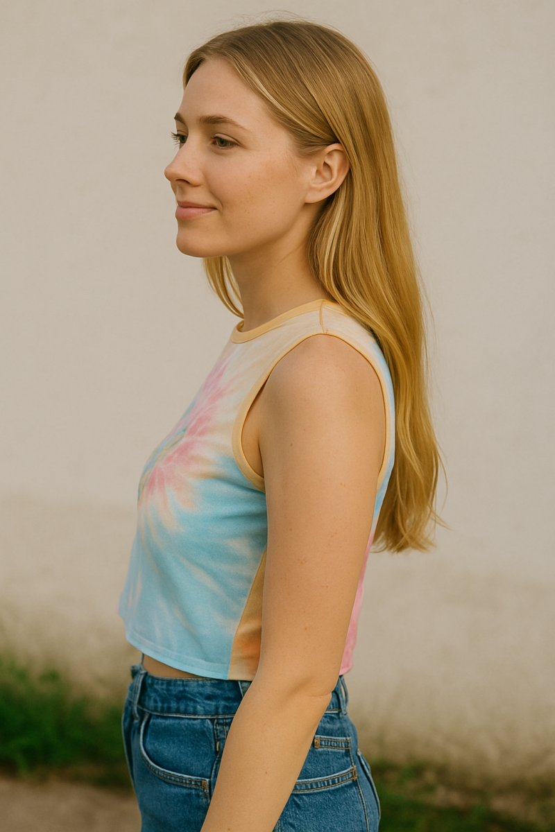 Perla Round Neck Tie Dye Crop Top - Image 2