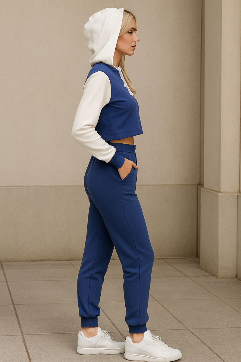 Delina Blue Crop Sweatshirt & Jogger Coord Set - Image 3