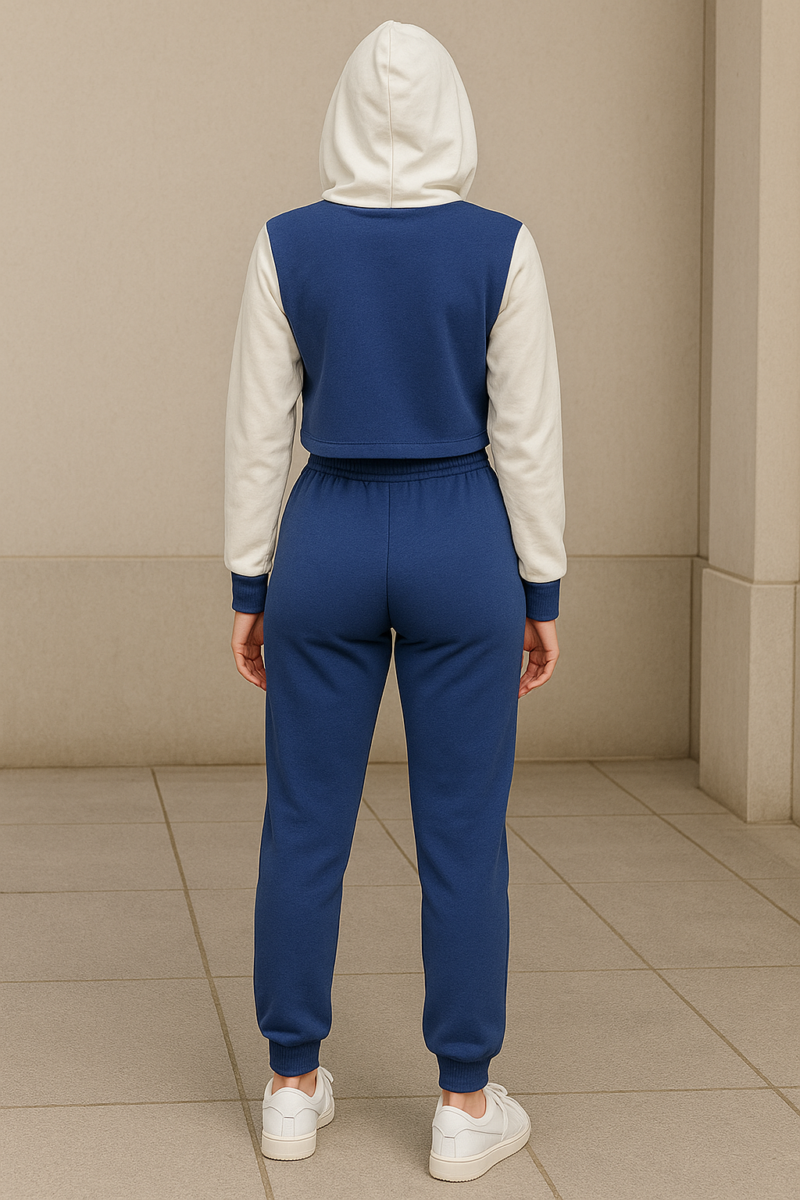 Delina Blue Crop Sweatshirt & Jogger Coord Set - Image 4