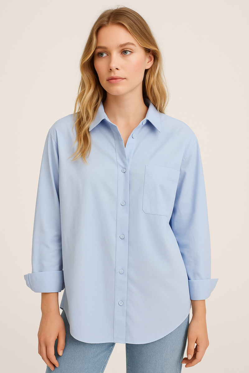 Freda Blue Relaxed Fit Full Sleeves Cotton Shirt