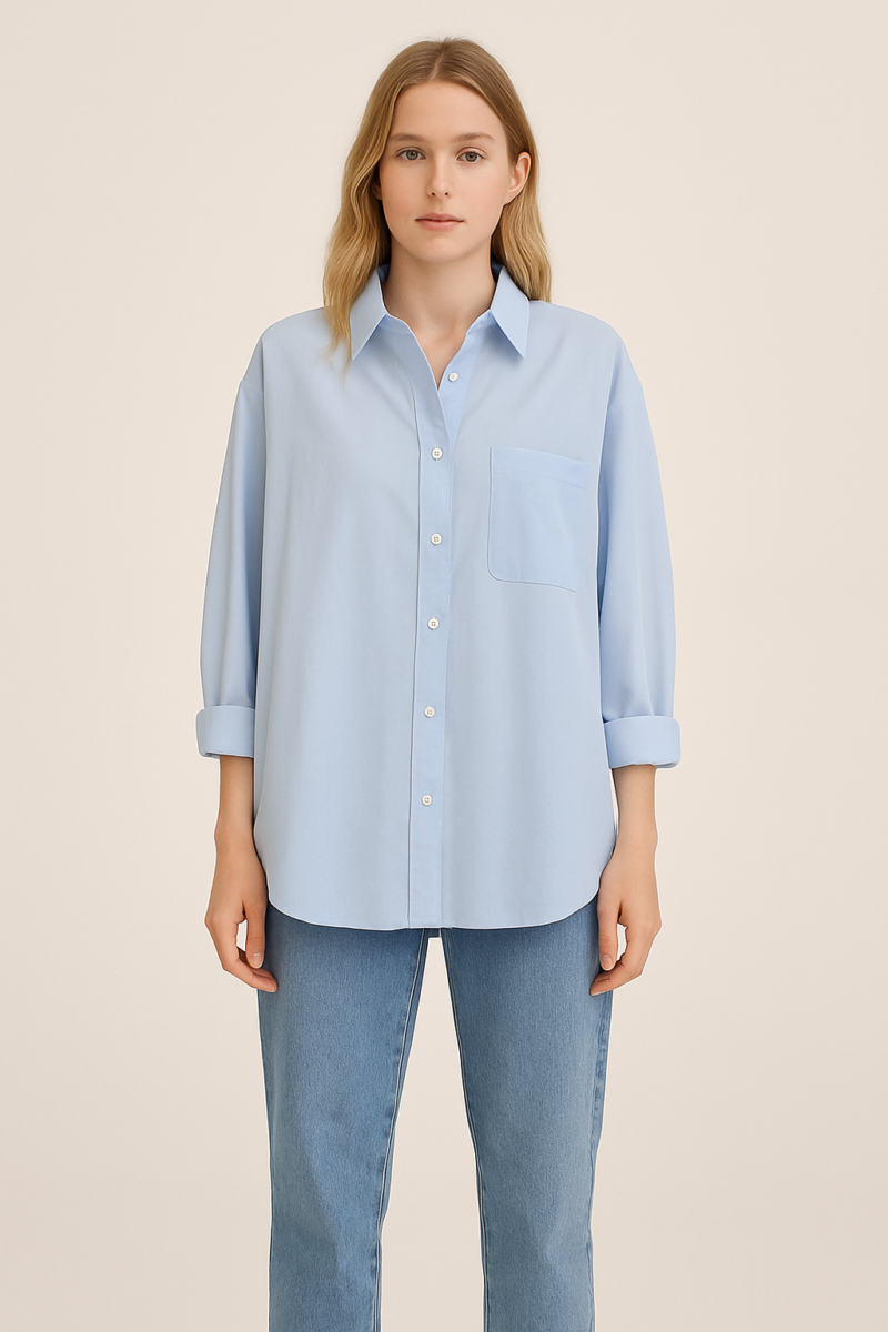 Freda Blue Relaxed Fit Full Sleeves Cotton Shirt - Image 2