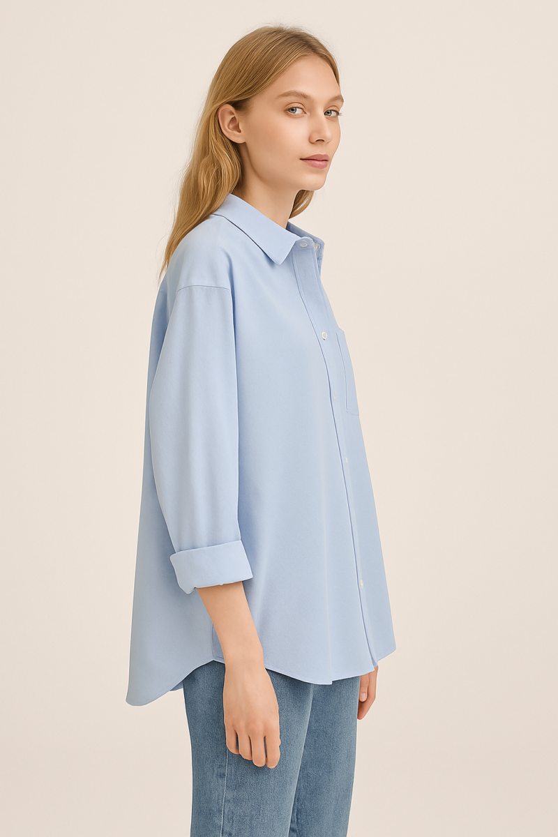 Freda Blue Relaxed Fit Full Sleeves Cotton Shirt - Image 3
