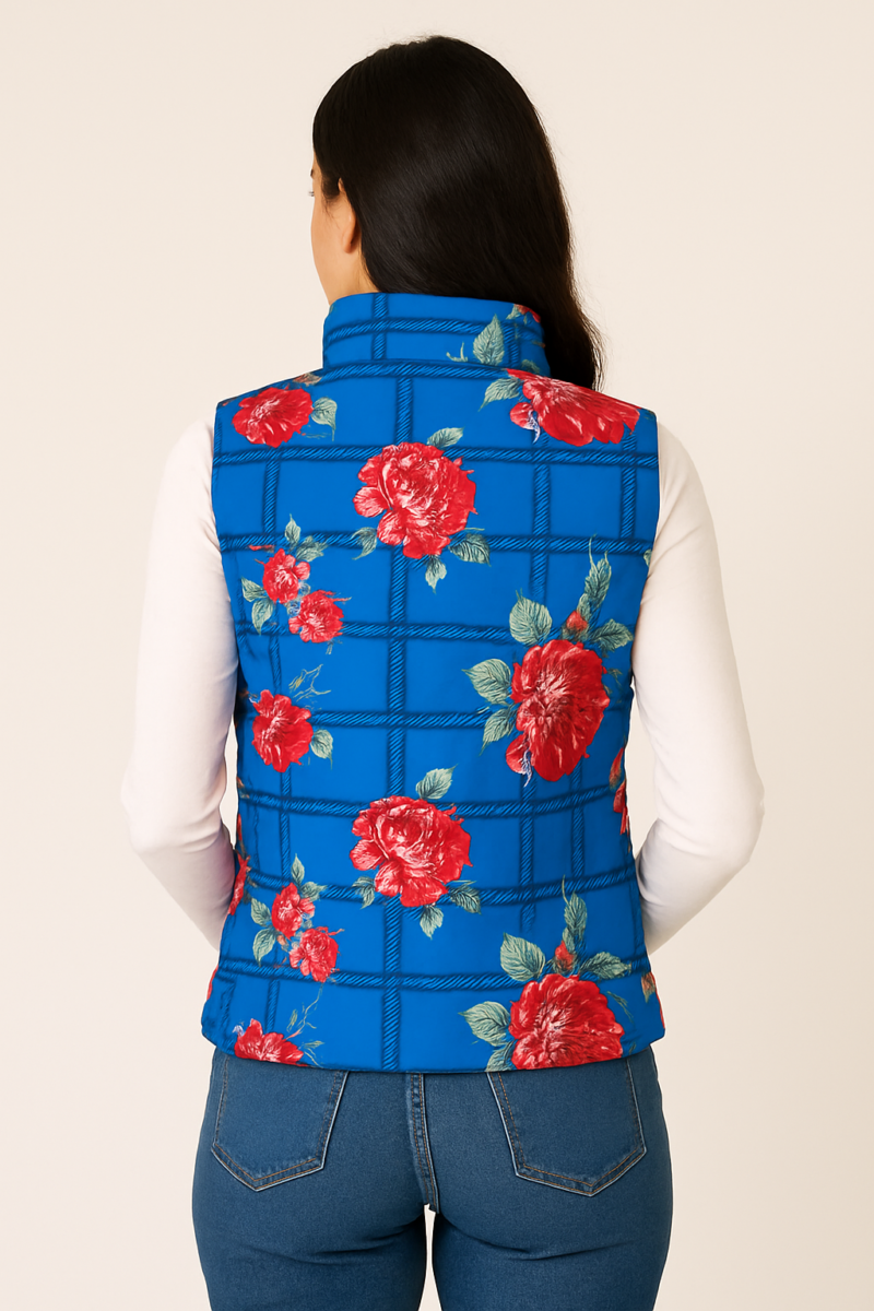 Eva Blue Floral Sleeveless Puffer Jacket - Image 3