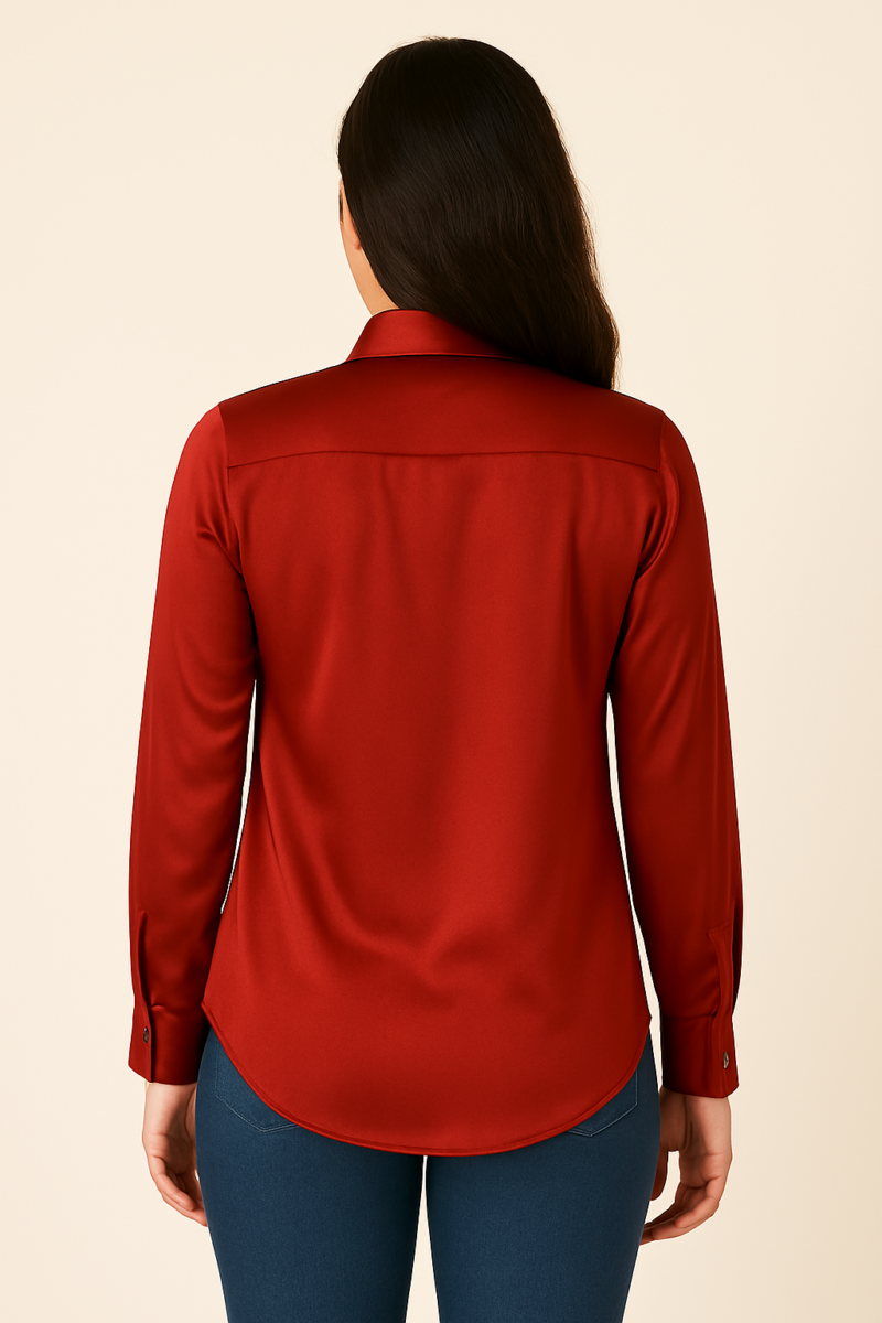 Steffy Red Full Sleeves Relaxed Fit Satin Shirt - Image 4