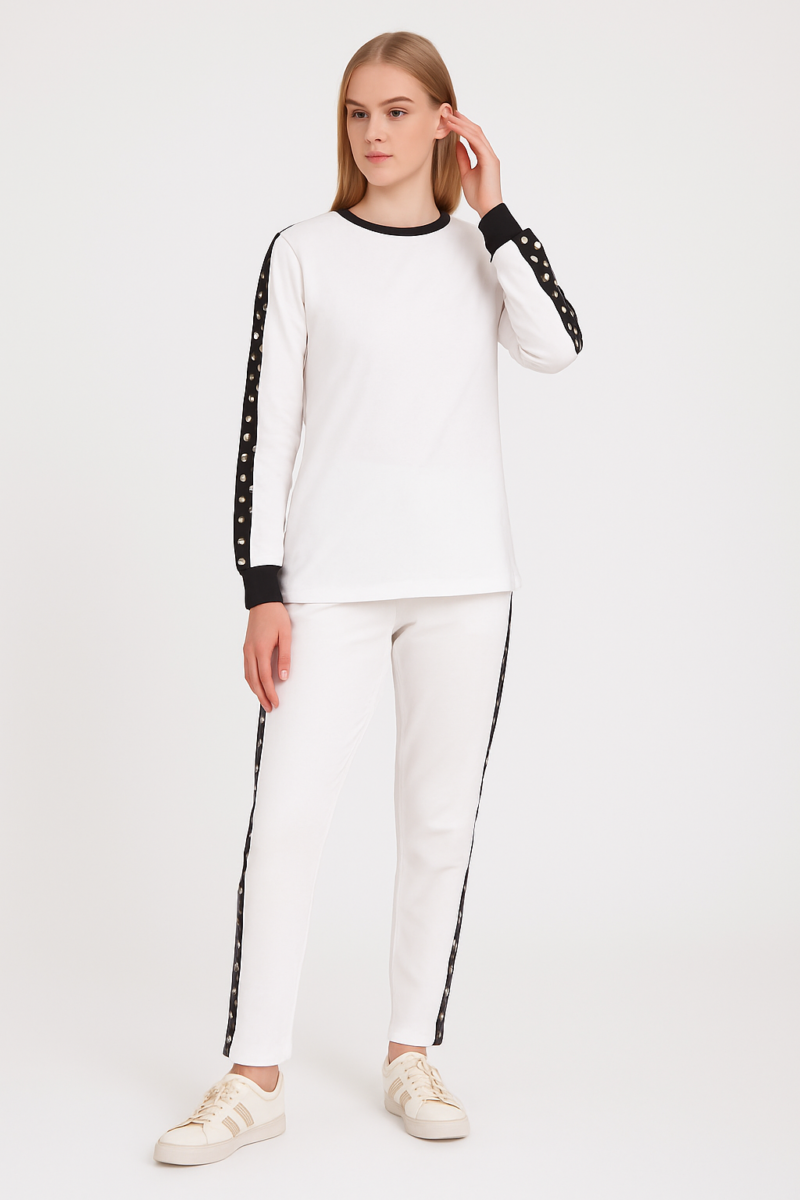 Lydia White Relaxed Fit Sweatshirt & Jogger Coord Set