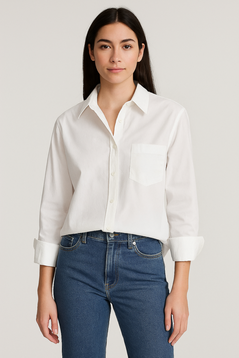 Donna White Relaxed Fit Full Sleeves Cotton Shirt