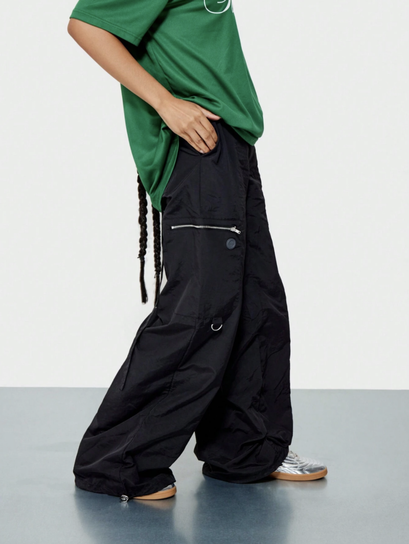 Sasha Black Zipper Pocket Relaxed Fit Cargo Pants