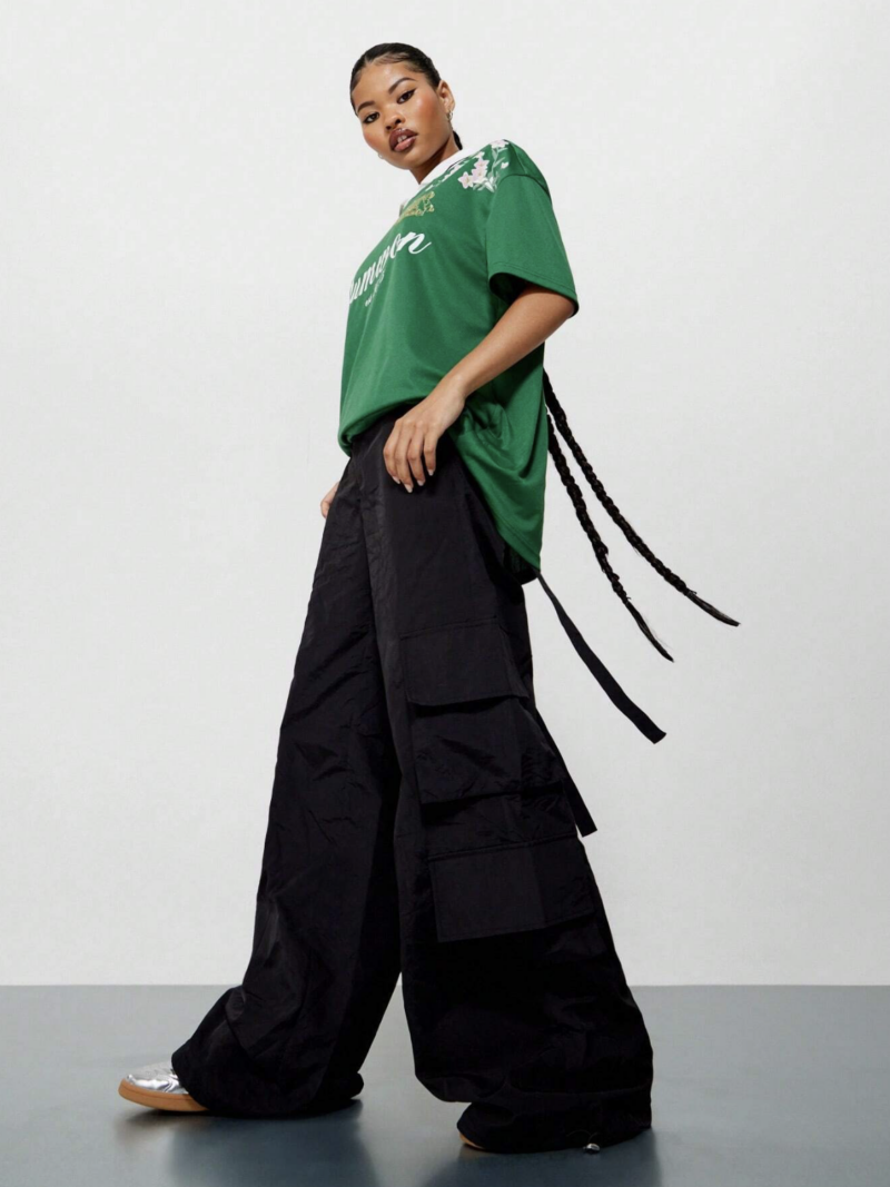 Sasha Black Zipper Pocket Relaxed Fit Cargo Pants - Image 4
