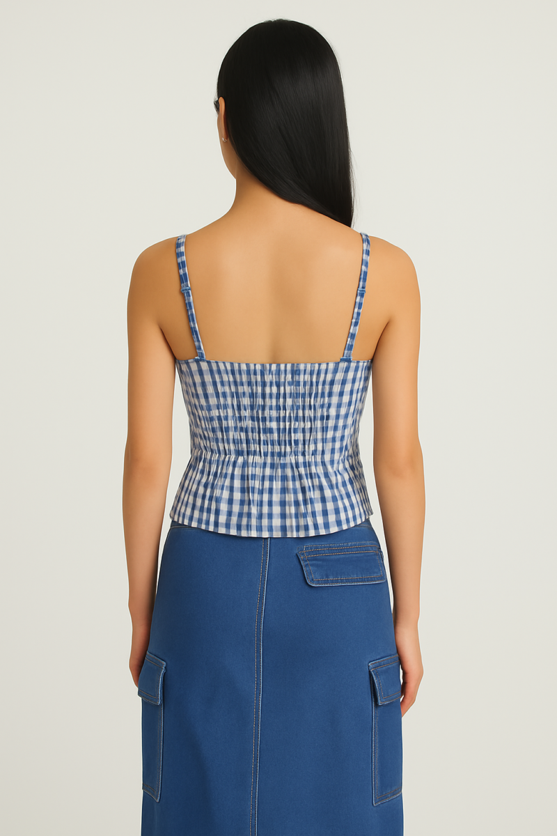 Sivi Blue Check Cami Lace Crop Top - Image 3