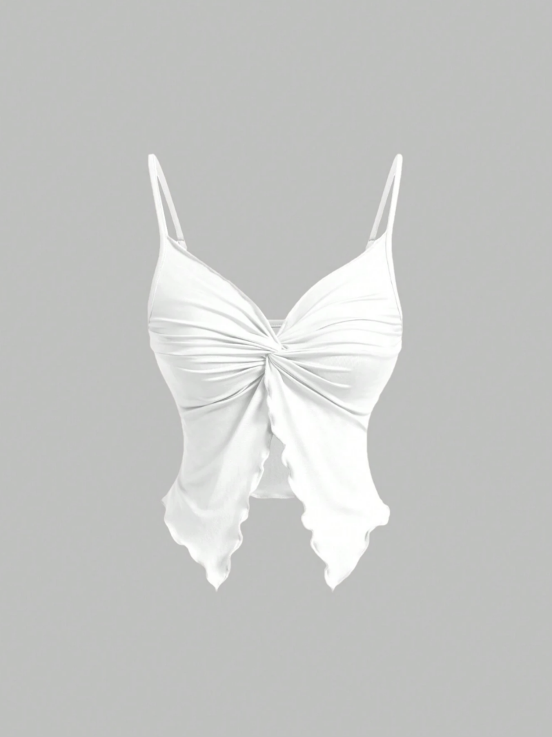 Jess White Front Twist Cami Crop Top