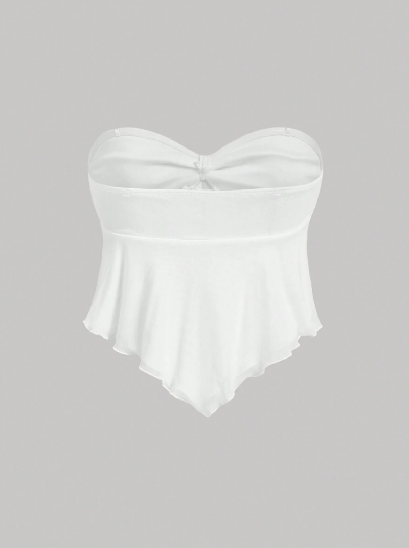 Celina White Stretchy Mesh Tie Neck Off Shoulder Crop Top - Image 2