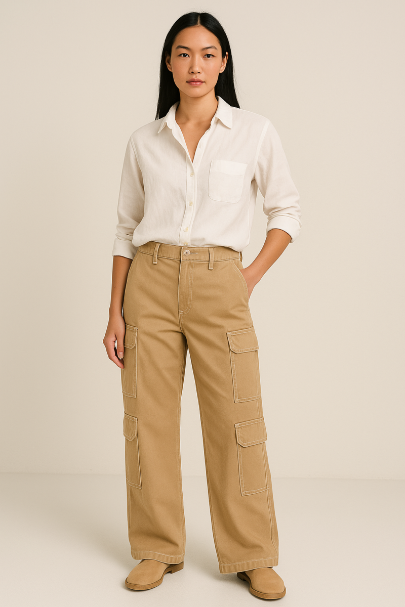 Nicole Khaki Relaxed Fit Cargo Pants