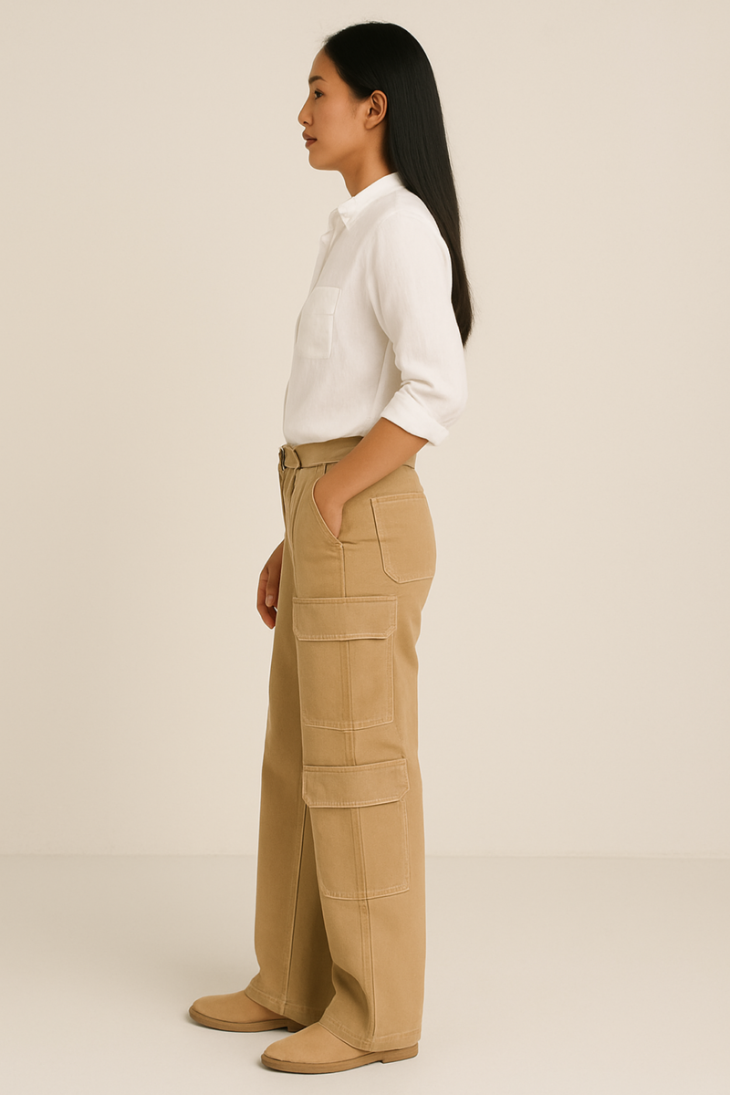 Nicole Khaki Relaxed Fit Cargo Pants - Image 2