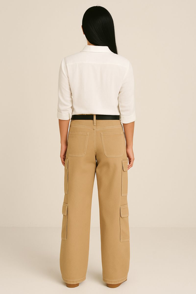 Nicole Khaki Relaxed Fit Cargo Pants - Image 3